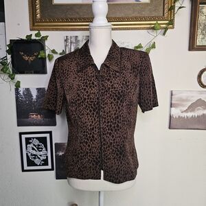 Sag Harbor Brown Animal Print Button Down Shirt